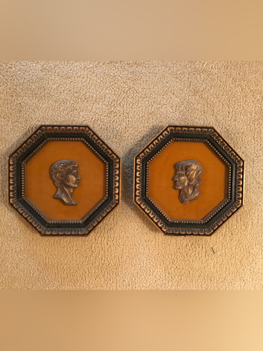 Pair framed Pompeiian Red Caesar Medallions